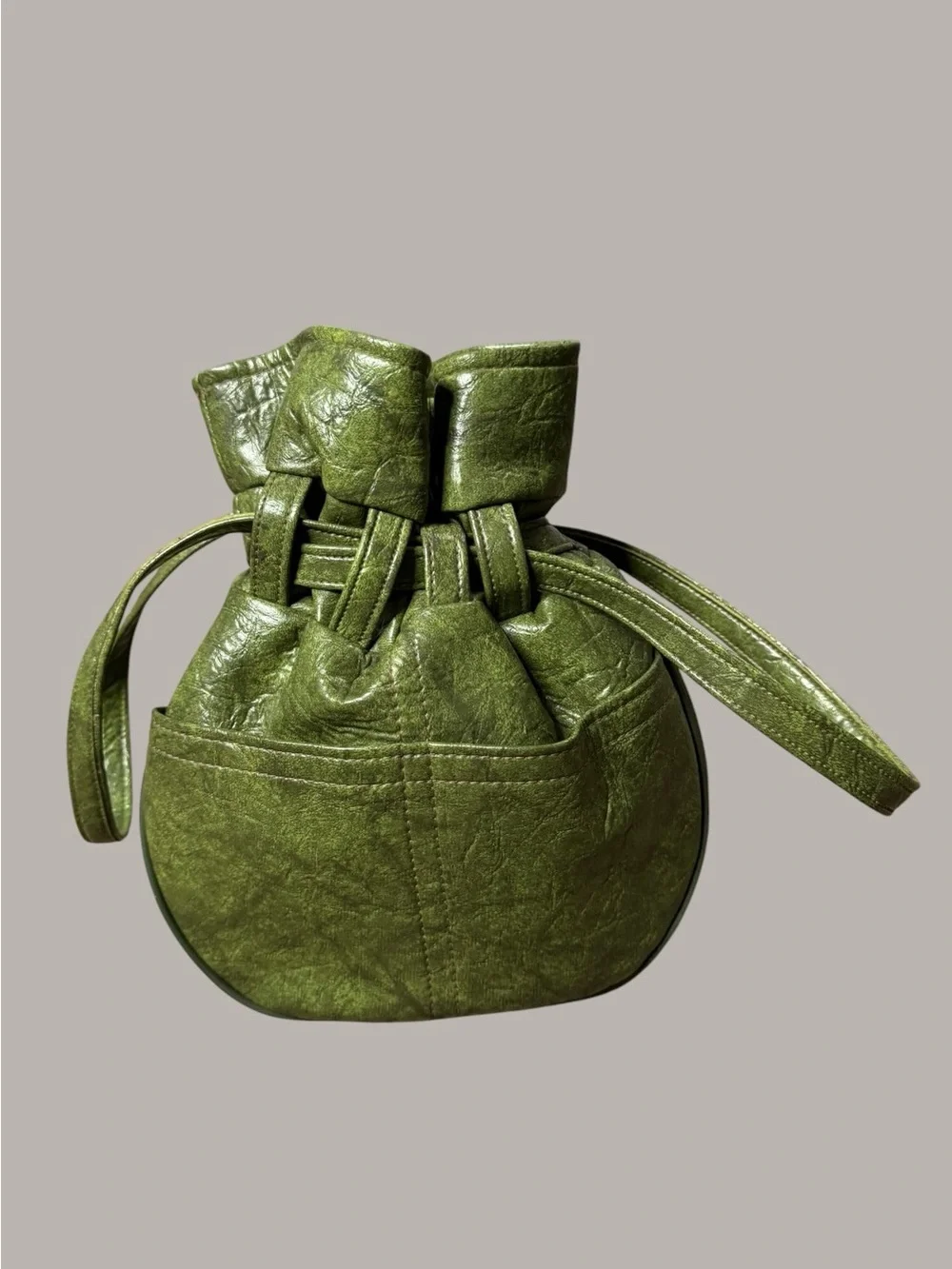 Olive Green Drawstring Bucket Bag